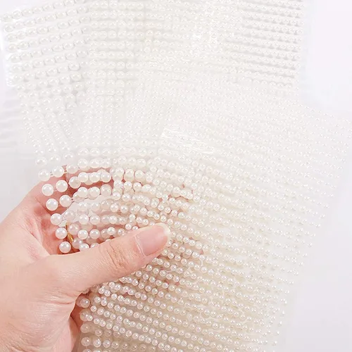 Miniatura 3 de 2080 calcomanías de perlas sintéticas de color beige, autoadhesivas, parte trasera plana, perlas, apliques de perlas blancas, adornos
