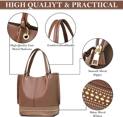 Miniatura 5 de HimmLig Juego de bolsas de mano para mujer, bolso grande y bolso de mano de cuero vegano, bolsa de hombro, bolsa cruzada, juego de 3 piezas