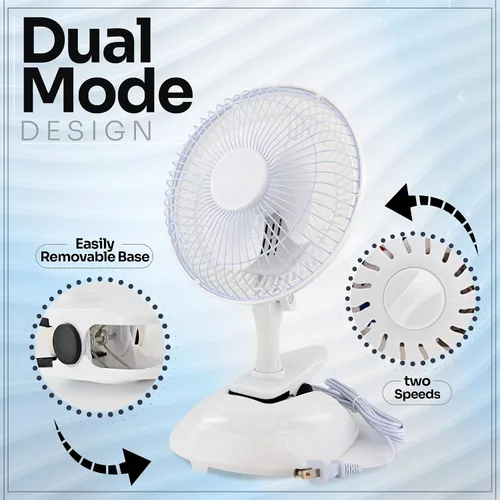 Miniatura 4 de RamPro Escritorio portátil y ventilador de clip, ventiladores de 6 pulgadas, enchufe pequeño y silencioso, pequeño ventilador de refrigeración