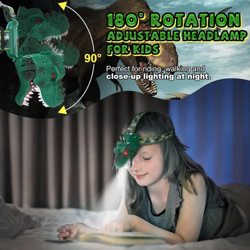 Miniatura 8 de Nitigo Linterna Frontal de Dinosaurio para Niños Linterna Paquete de 2, Linternas Frontales LED Recargables Modo Rugido y Silencioso, Juguetes