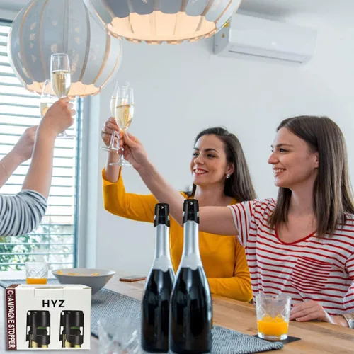 Miniatura 6 de HYZ Tapones para champán, paquete de 2, tapón de botella de vino espumoso de acero inoxidable con sello hermético de silicona pura, protector