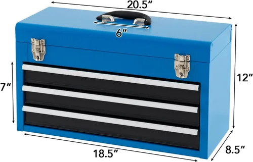 Miniatura 7 de Goplus - Caja de herramientas con 3 cajones, organizador de 4 niveles de 52 cm, caja de herramientas portátil con bandeja superior, cerradura Azul