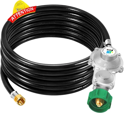 Miniatura 6 de GasSaf Regulador de propano de dos etapas de 5 pies con manguera para generador de combustible dual, electrodomésticos de RV, estufa de gas y más