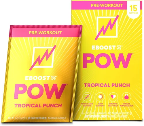 Miniatura 9 de EBOOST POW Natural - Polvo de preentrenamiento – 20 porciones – Tropical Punch – Un suplemento de preentrenamiento para el rendimiento, apoyo