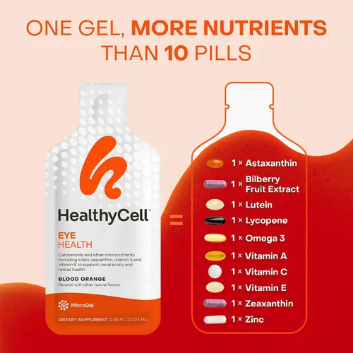 Miniatura 4 de Healthycell Eye Health Suplemento líquido diario – Vitaminas y minerales para los ojos con luteína, zeaxantina, astaxantina y betacaroteno