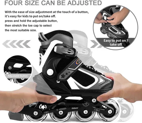 Miniatura 3 de Nattork Blade - Patines para niños con rueda iluminada, para exteriores e interiores, patines negros en línea iluminados para niños pequeños de 5 a