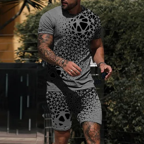 Miniatura 2 de ZDDO Conjunto deportivo de verano de 2 piezas para hombre, camiseta con estampado gráfico atlético, pantalones cortos, conjunto casual