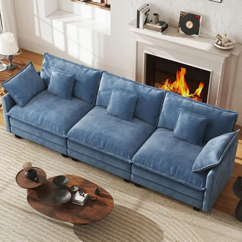 Miniatura 30 de WorthFurni Sofá Seccional Modular de 111.4", Sofá de Nube en Forma de U con 2 Otomanas Móviles, Cómodo Sofá de Chenille de Asiento Profundo