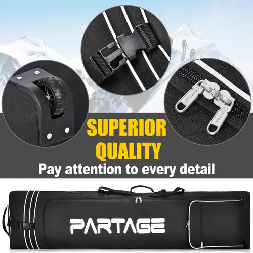 Miniatura 2 de Partage Bolsa de snowboard con ruedas, bolsa de snowboard para viajes aéreos, longitud ajustable hasta 66.9 in, Oxford resistente al agua 600D