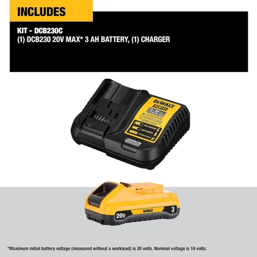 Miniatura 2 de DEWALT Paquete de batería de 20V MAX con cargador, 3 Ah, tiempo de funcionamiento extra largo (DCB230C)