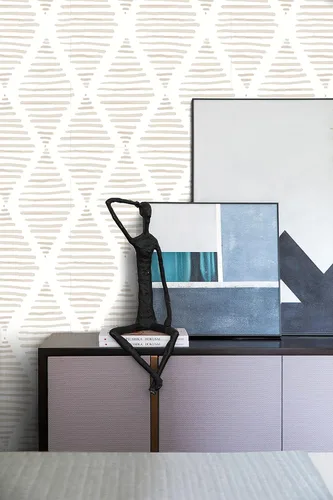Miniatura 6 de Papel tapiz moderno de rayas para despegar y pegar, papel de contacto beige y blanco, 17.7 x 393 pulgadas, papel tapiz geométrico autoadhesivo