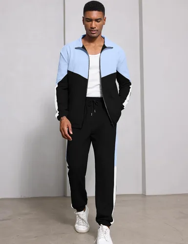 Miniatura 2 de Babioboa Chaqueta y pantalones de punto gofre para hombre, manga larga, con cremallera, contraste, entrenamiento, Varsity para correr, entrenamiento