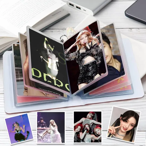 Miniatura 3 de CCINEE Juego de 2 portatarjetas Kpop para tarjetas fotográficas, mini álbum de fotos Kpop con colgante de cristal y lindas calcomanías, corazón
