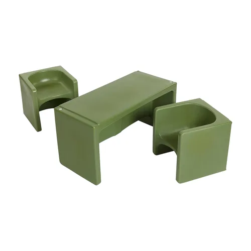 ECR4Kids juego de mesa Tri-Me y silla Cube, muebles multiusos, verde Hunter, 3 piezas Verde cazador