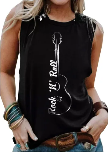 Camiseta sin mangas de música Rock Roll para mujer, estilo vintage, banda de rock, retro, gráfico, música country, concierto, camiseta sin mangas