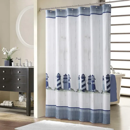 Miniatura 11 de Cortina de ducha náutica, cortina de ducha azul marino y blanca para cubículo de 54 x 72, cortinas de ducha de tela con estampado de ancla y velero