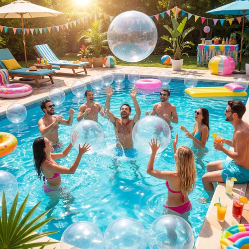 Miniatura 3 de Zhanmai 6 bolas inflables transparentes de playa de 16 pulgadas transparentes para piscina, globos flotantes para decoración de fiestas bajo el mar
