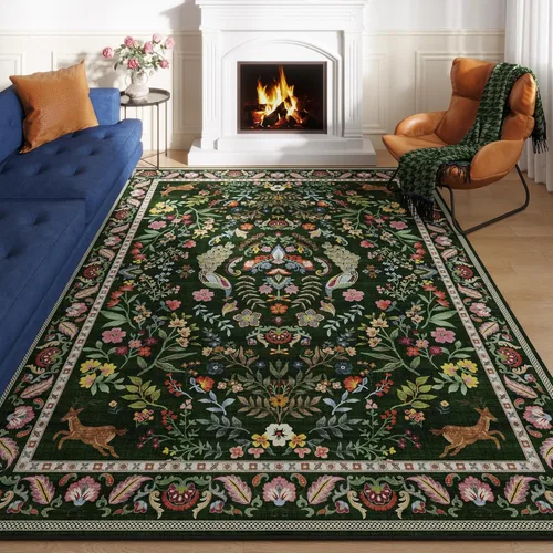 Miniatura 33 de Rugcomf Alfombra de pasillo lavable para cocina 2'6''x8' Alfombra de pasillo para entrada interior floral antideslizante alfombra suave para Azul