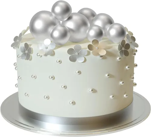 Miniatura 7 de ASTARON 20 piezas de decoración de bolas para pastel, mini globos, decoración de pastel con palos, bolas de pastel plateadas para graduación, boda