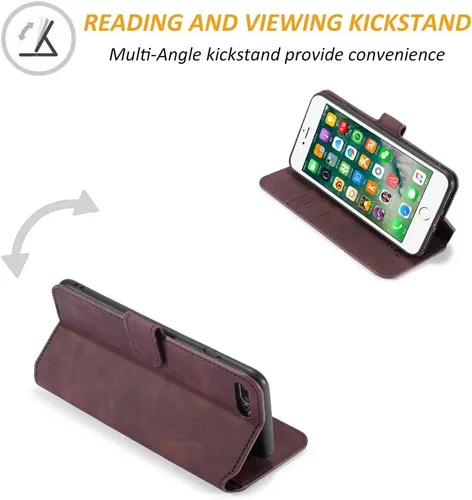 Miniatura 2 de UEEBAI Funda de cuero PU para iPhone 6 6S, Vintage Retro Premium Wallet Flip Cover TPU Inner Shell [ranuras para tarjetas] [Cierre magnético]