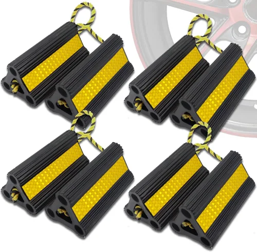 Miniatura 8 de Cuñas de rueda para remolque de RV, caravana, camión, coche, resistentes de uso sencillo, goma con cordón y cinta reflectante amarilla, accesorio