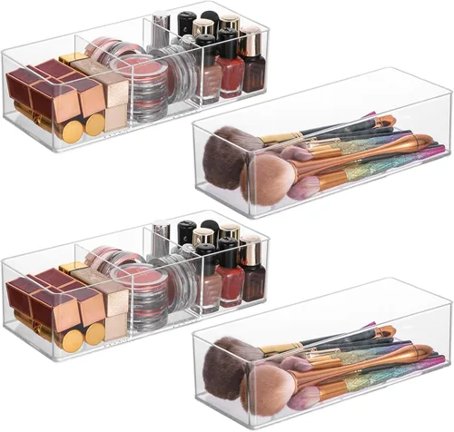 Organizador de acrílico de 2 piezas, organizador de maquillaje, encimera para cajones, organizador de baño, organizador de almacenamiento y