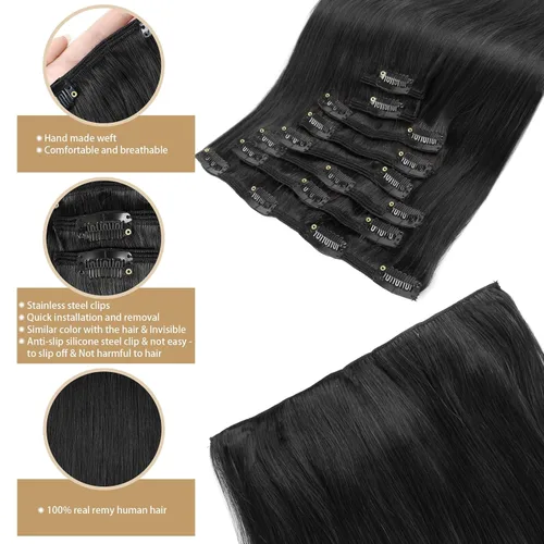 Miniatura 6 de ABH AMAZINGBEAUTY HAIR Extensiones de cabello humano negro con clip, 8 piezas de extensiones de volumen con clip, 4.23 onzas, sedoso, lacio, suave