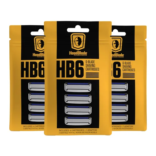 HeadBlade HB6 - Cuchillas de afeitar de repuesto para hombre, 6 cuchillas de acero inoxidable para no tirar o tirar, afeitarse menos, funciona para