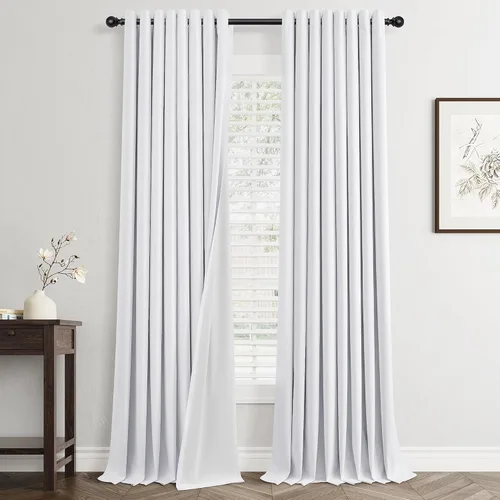 Miniatura 26 de Cream Linen Blackout Curtains 90 Length 2 Panels Set for Living Room Bedroom, 100% Black Out Thermal Insulated Linen Drapes, Room Darkening Grommet