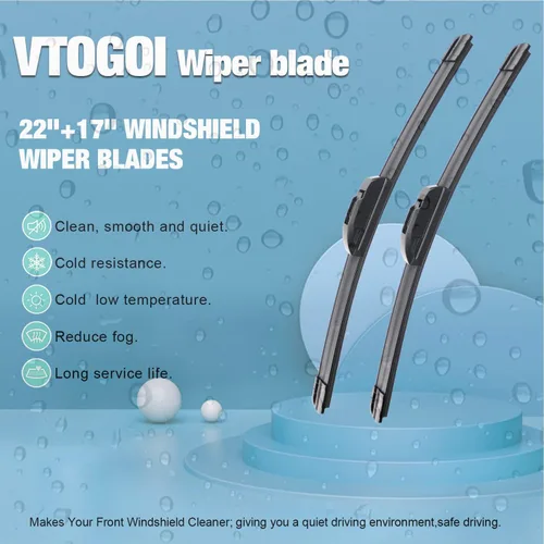 Miniatura 3 de VTOGOI - Limpiaparabrisas prémium de goma natural con gancho en J, calidad de fabricante original, de 22 + 17 pulgadas, para todas las estaciones