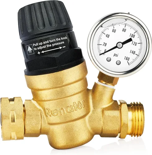 Miniatura 3 de Renator Regulador de presión de agua RV para autocaravana RV Regulador de presión de agua ajustable sin plomo de latón con medidor para remolque
