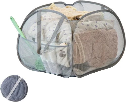 Cesta plegable para la ropa sucia, 90 L, plegable, con asas, cesta cuadrada de malla para ropa sucia, para lavandería, baño, habitación de los Gris