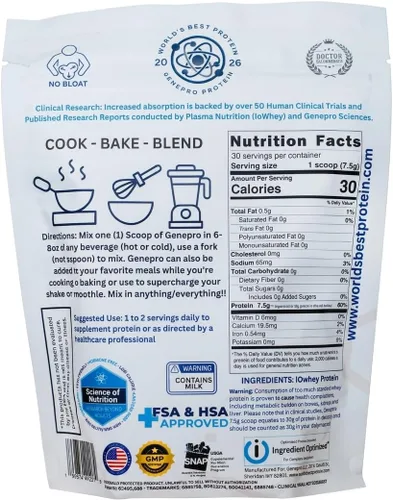 Miniatura 2 de Genepro - Proteína en polvo sin sabor – Nueva fórmula – Sin lactosa, sin gluten y sin OMG Suplemento aislado de suero sin OMG