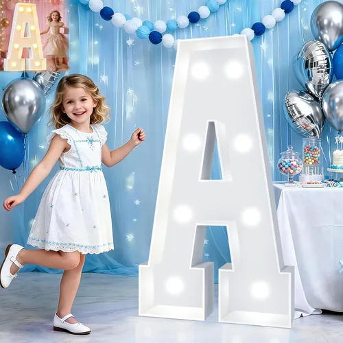 Miniatura 18 de Pooqla Letras de marquesina iluminadas de 3 pies, letras de marquesina con luz LED blanca fría y blanca cálida, letras de mosaico gigante para Letra