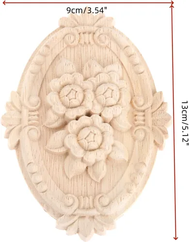 Miniatura 2 de Apliques de madera, adornos decorativos de madera, adornos tallados en rosas para muebles, calcomanías ovaladas de talla central para puerta