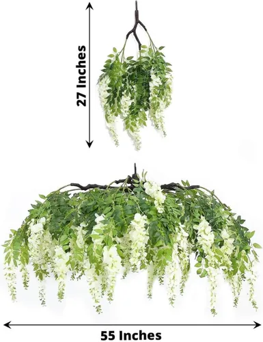 Miniatura 3 de Efavormart 140 cm Crema Artificial de Seda Glicinia Vid Colgante Dosel Redondo, Guirnalda de Flor Candelabro con Ramas Intercambiables
