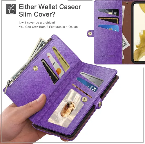 Miniatura 3 de XcaseBar Funda tipo cartera para Samsung Galaxy S20 con cremallera y tarjetero de crédito [bloqueo RFID], funda de piel sintética con tapa para Negro