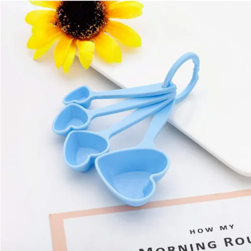 Miniatura 6 de Hemoton Cucharas medidoras de plástico con forma de corazón, cucharadita de postre cuchara para hornear de cocina Azul