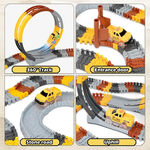 Miniatura 7 de 157 PCS Construction Race Tracks for Kids, Glow in The Dark Magic Toy Set with 360° Loop Ramp, 1 Light Up Car, 3 Construction Cars, Flexible DIY