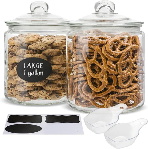 KooK Tarros de vidrio para cocina, recipientes de almacenamiento de alimentos y galletas para despensa, recipientes de boticario de baño, tapas