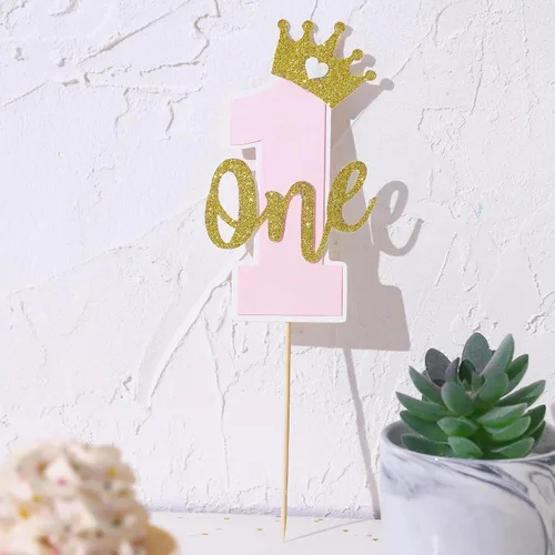 Miniatura 2 de Una decoración para tartas para bebés, rosa y dorado para el primer cumpleaños, accesorios para el primer cumpleaños