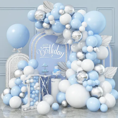 Miniatura 17 de Kit de Arco de Globos Azul Blanco Plateado, Guirnalda de Globos Azul Marino Plateado Blanco con Globos Metálicos Azul Oscuro Azul Claro Plateados