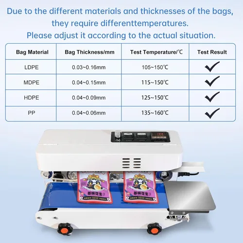 Miniatura 8 de Máquina selladora térmica comercial, máquina automática de sellado continuo de bandas de bolsas con control digital de temperatura, velocidad