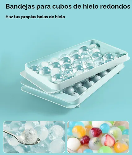 Miniatura 2 de Bandeja para cubitos de hielo con tapa y contenedor, bandejas redondas para cubitos de hielo para congelador, molde de hielo de grado alimenticio