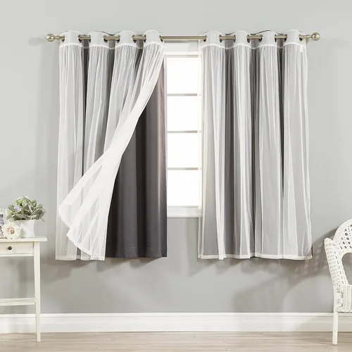 Miniatura 50 de Best Home Fashion Mix and Match - Juego de 4 cortinas de tul transparente y opacas, con ojales de acero inoxidable y níquel Rosa empolvado