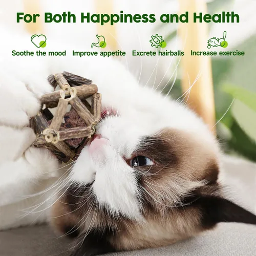 Miniatura 3 de Potaroma Juguetes de hierba gatera, 3 piezas de juguetes para gatos, bolas de jaula de pino plateado natural y bola de campana para gatos