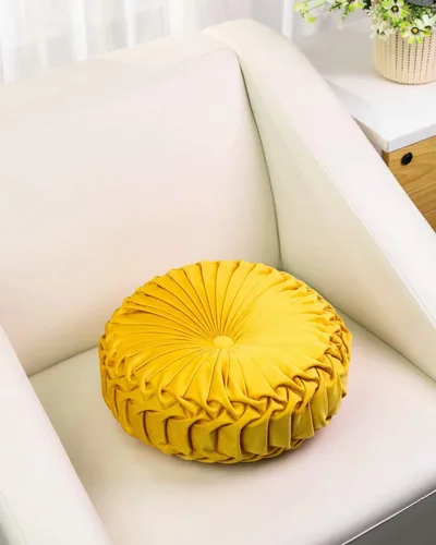 Miniatura 3 de HLOVME Cojín Decorativo para Sofá de Calabaza 3D Redondo de Terciopelo para Sofá Cama Silla Suelo 15"X15", Amarillo