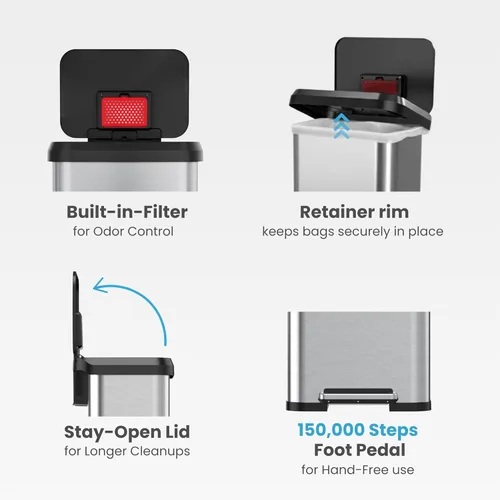 Miniatura 3 de iTouchless SoftStep EXP - Cubo de basura con pedal de 13.2 galones, con filtro de olores AbsorbX, basurero de acero inoxidable con plástico a prueba