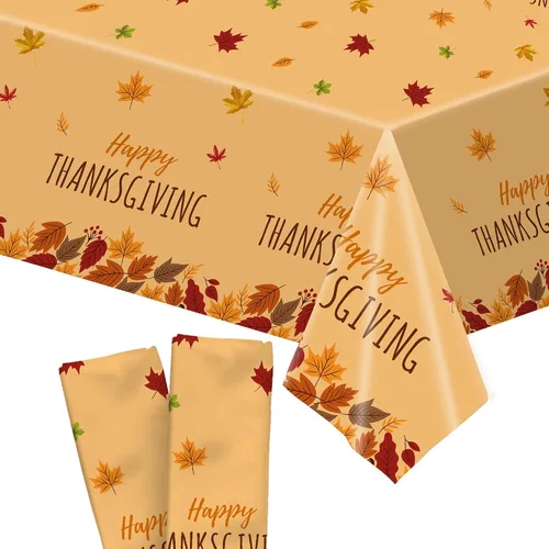 KatchOn, Mantel rectangular desechable de Acción de Gracias, 87 x 51 pulgadas, paquete de 2, decoraciones de Acción de Gracias, mantel de plástico