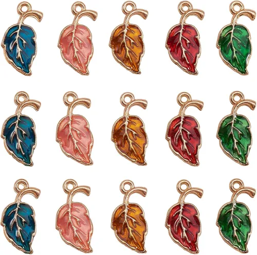 KitBeads 60 dijes de hoja esmaltada de aleación, chapados en oro, para hacer joyas, accesorios de pulsera (5 colores)